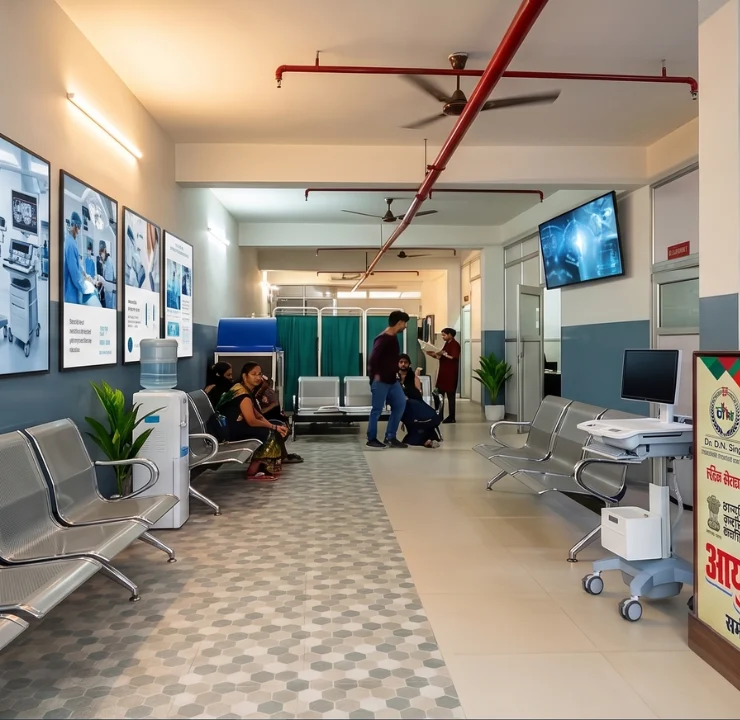 DNS Hospital reception desk and patient waiting lounge Varanasi